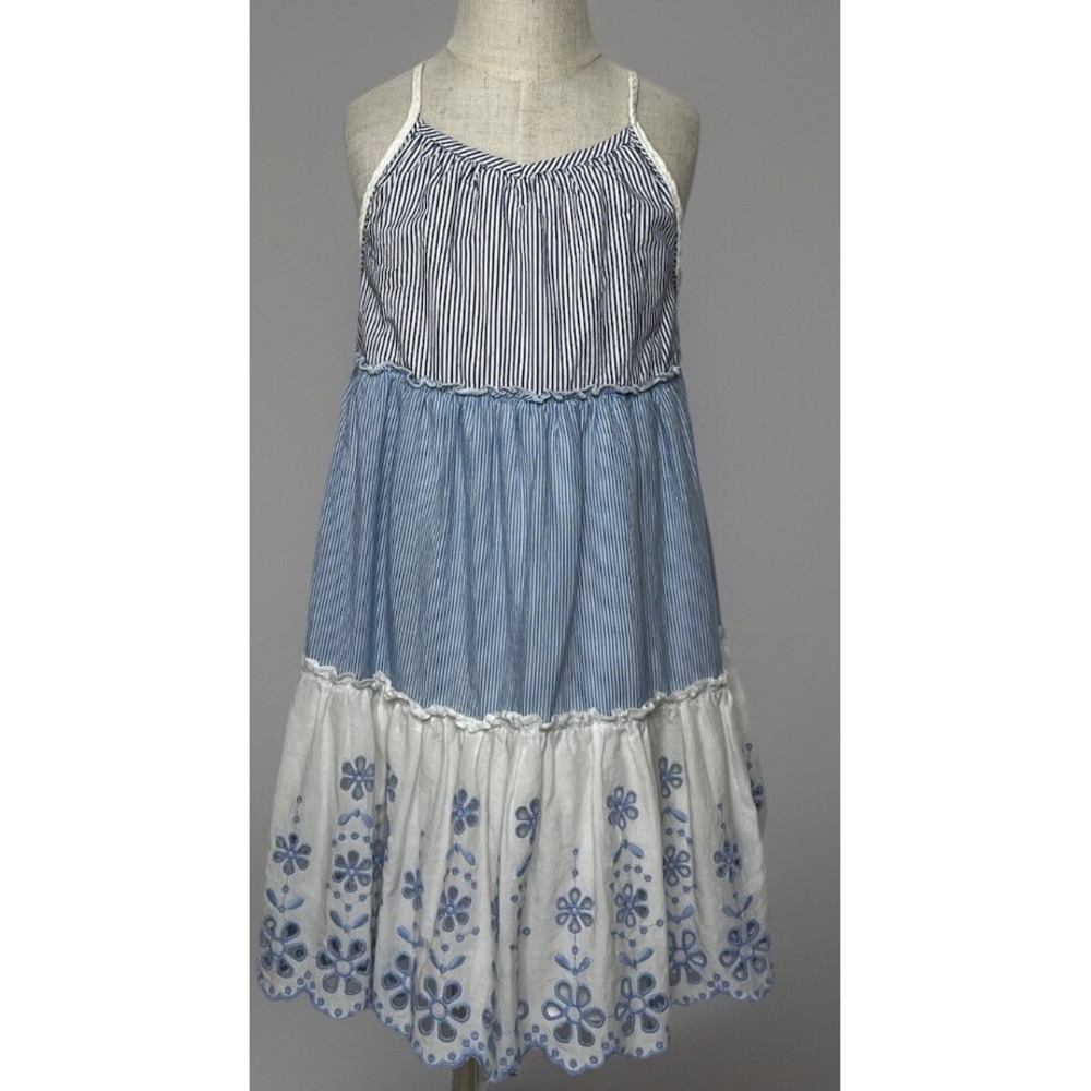 True Craft Girls Cotton Striped Sun Dress Lined Full SkirtSize 6x Braided Straps